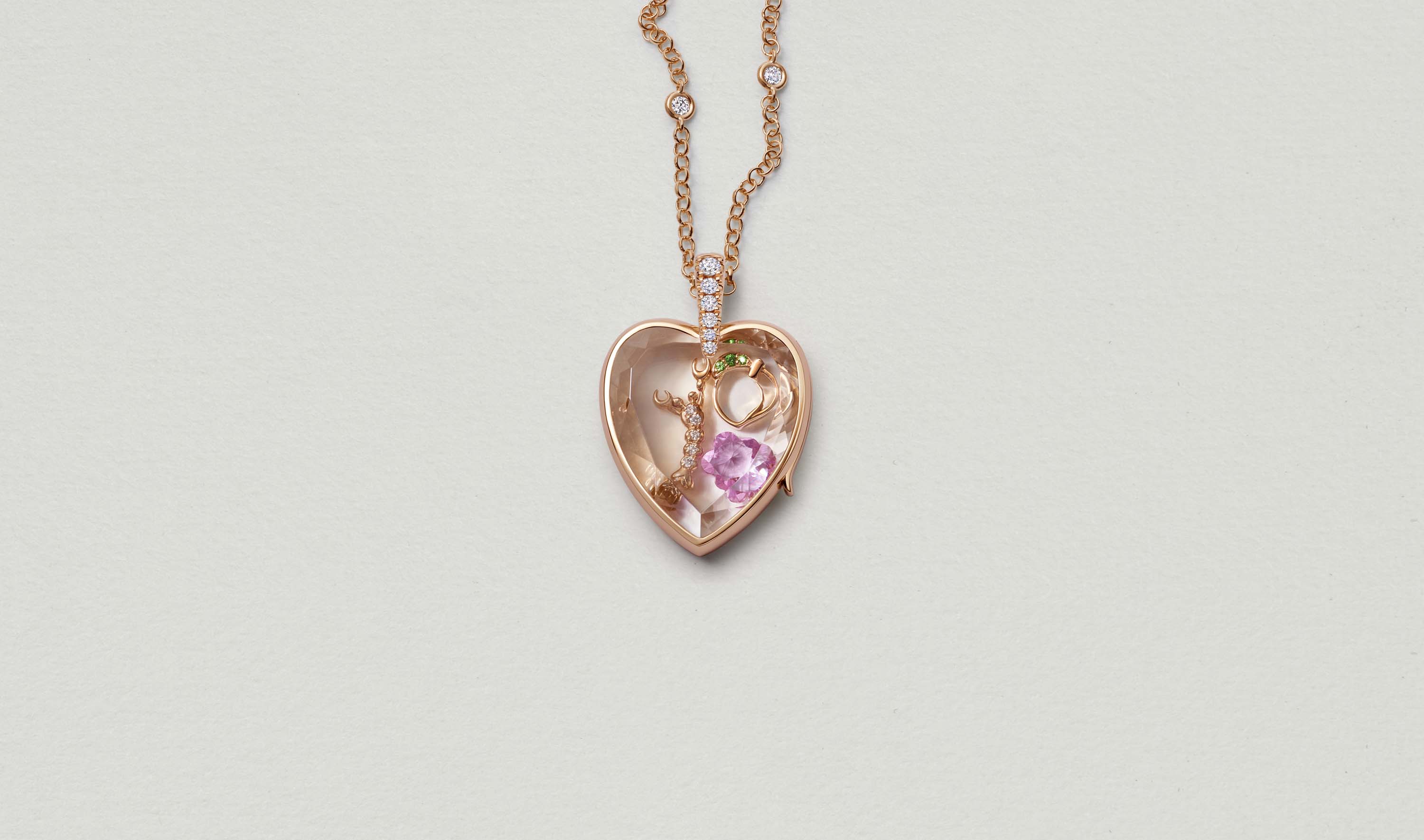 Diamond Amate Heart Locket Pendant 14k Rose Gold Loquet London