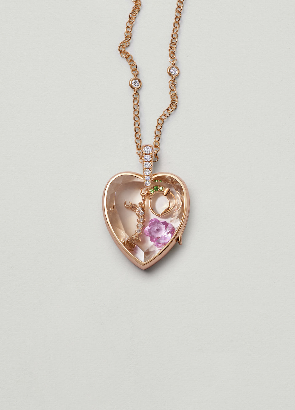 Diamond Amate Heart Locket Pendant | 14k Rose Gold | Loquet London
