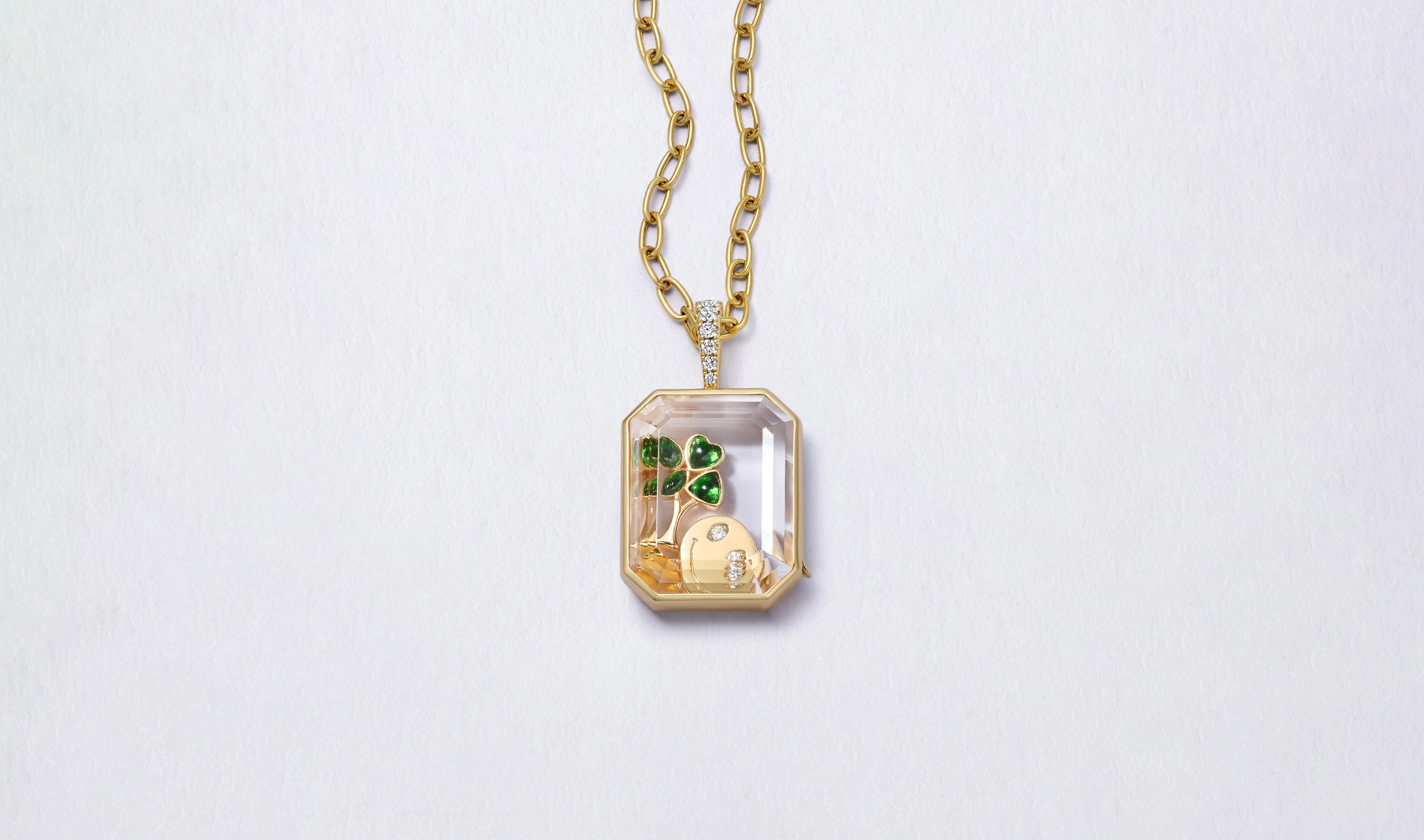 Diamond Baguette Locket Pendant 14k Gold Loquet London