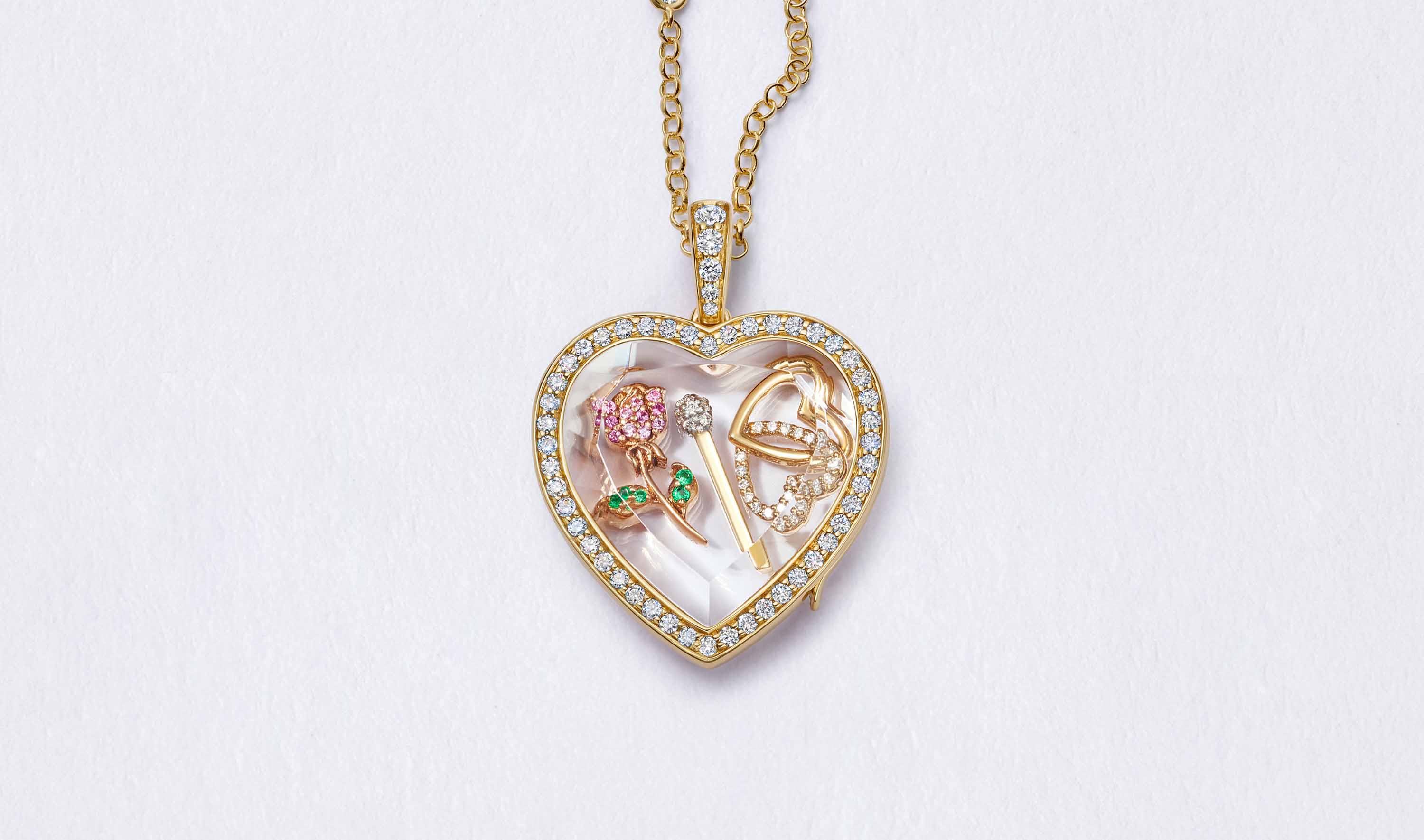 Heritage Diamond Heart Gold Locket Yellow Gold 18k Loquet London
