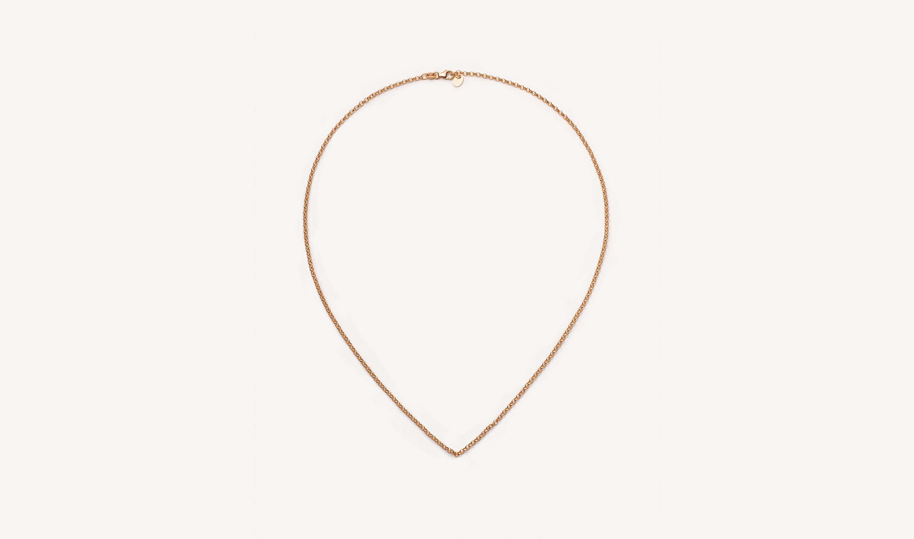 14k rose gold Rolo necklace with 18-inch chain, perfect for lockets, made in Italy.