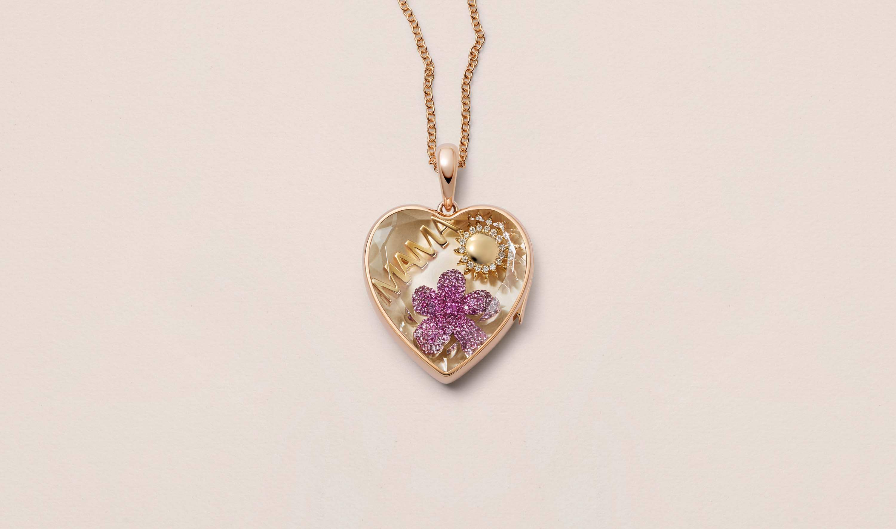 Large Heart Locket with Sapphire 14k Rose Gold Loquet London