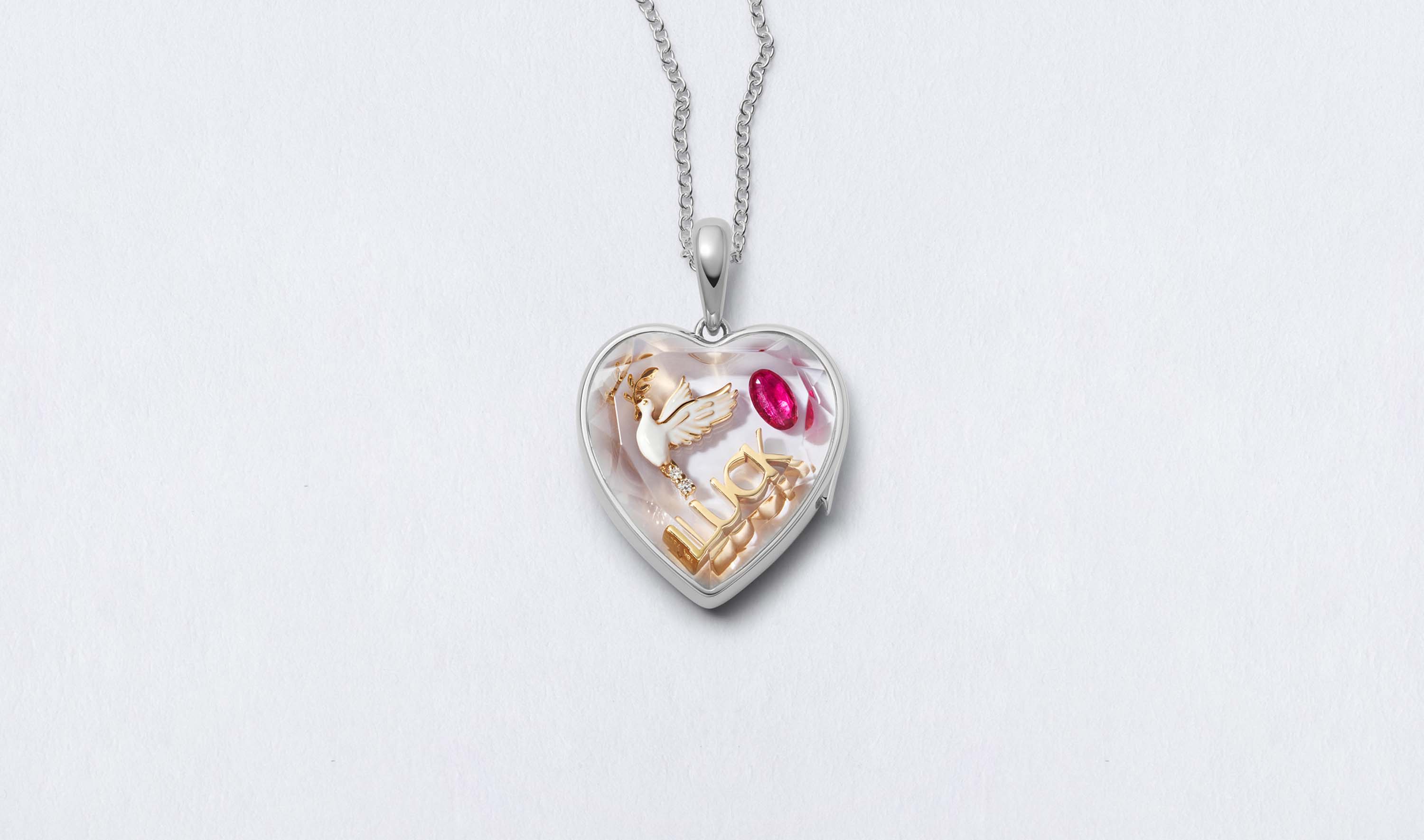 Large Heart Locket with Sapphire 14k White Gold Loquet London
