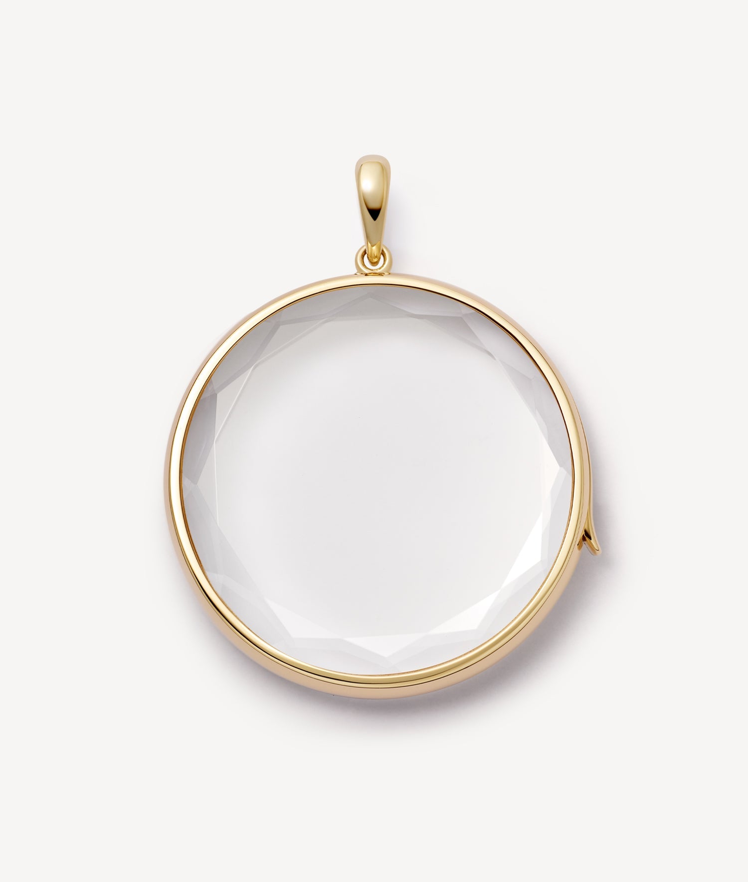 Yellow gold baguette locket pendant with diamond bail and faceted crystal facade