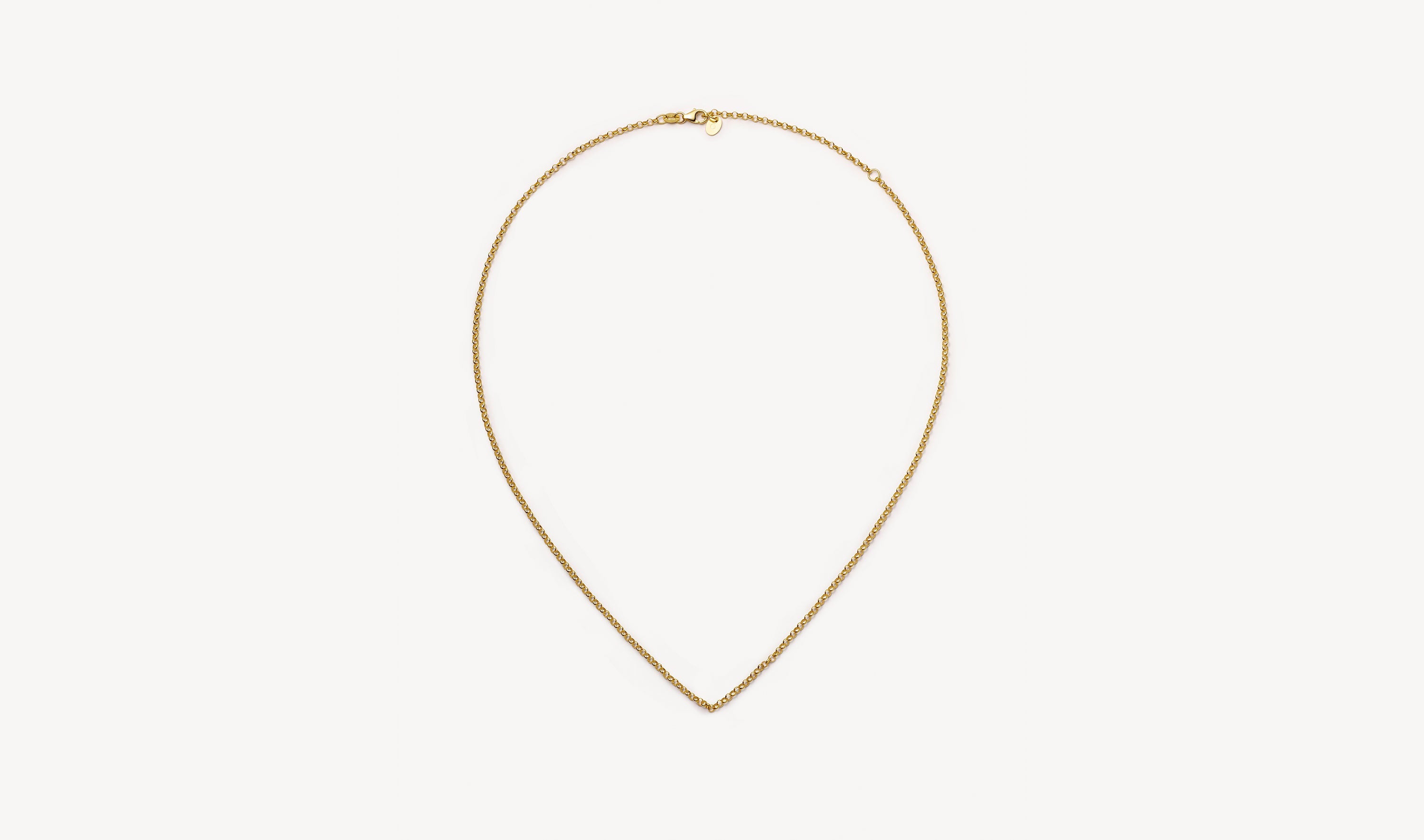 Yellow gold rolo link chain.