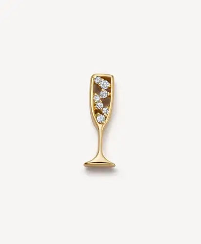 yellow gold champagne charm with diamond bubbles.