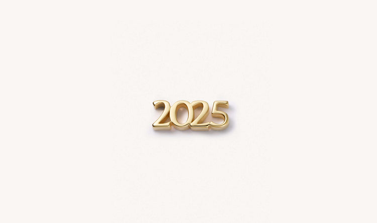 Handcrafted 18k gold charm featuring the year 2025, symbolizing fresh beginnings and cherished milestones.