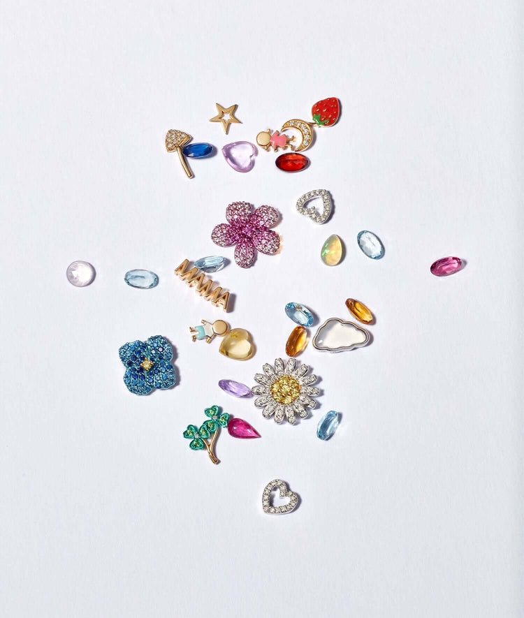 floral charm scatter with a blue poppy charm. 