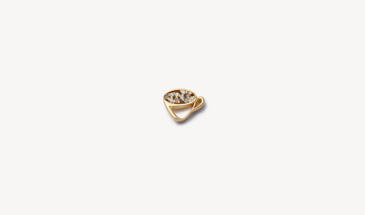 18k yellow gold coffee cup charm with Wesselton G VVS diamonds, handmade and compatible with small, medium, large lockets.