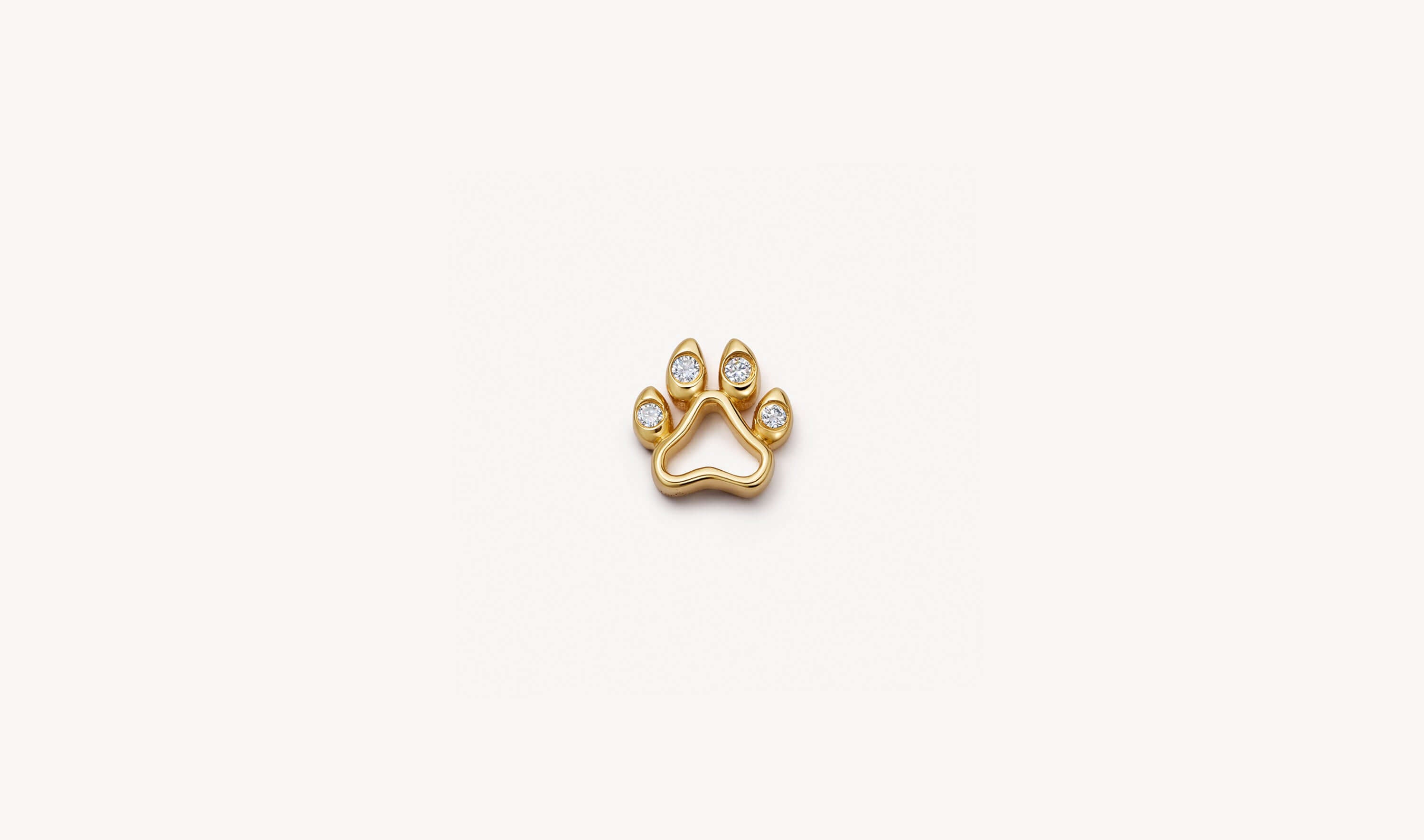 Gold dog paw charm with diamonds, fits medium and large lockets, handcrafted in 18k yellow gold with Top Wesselton G VVS diamonds.