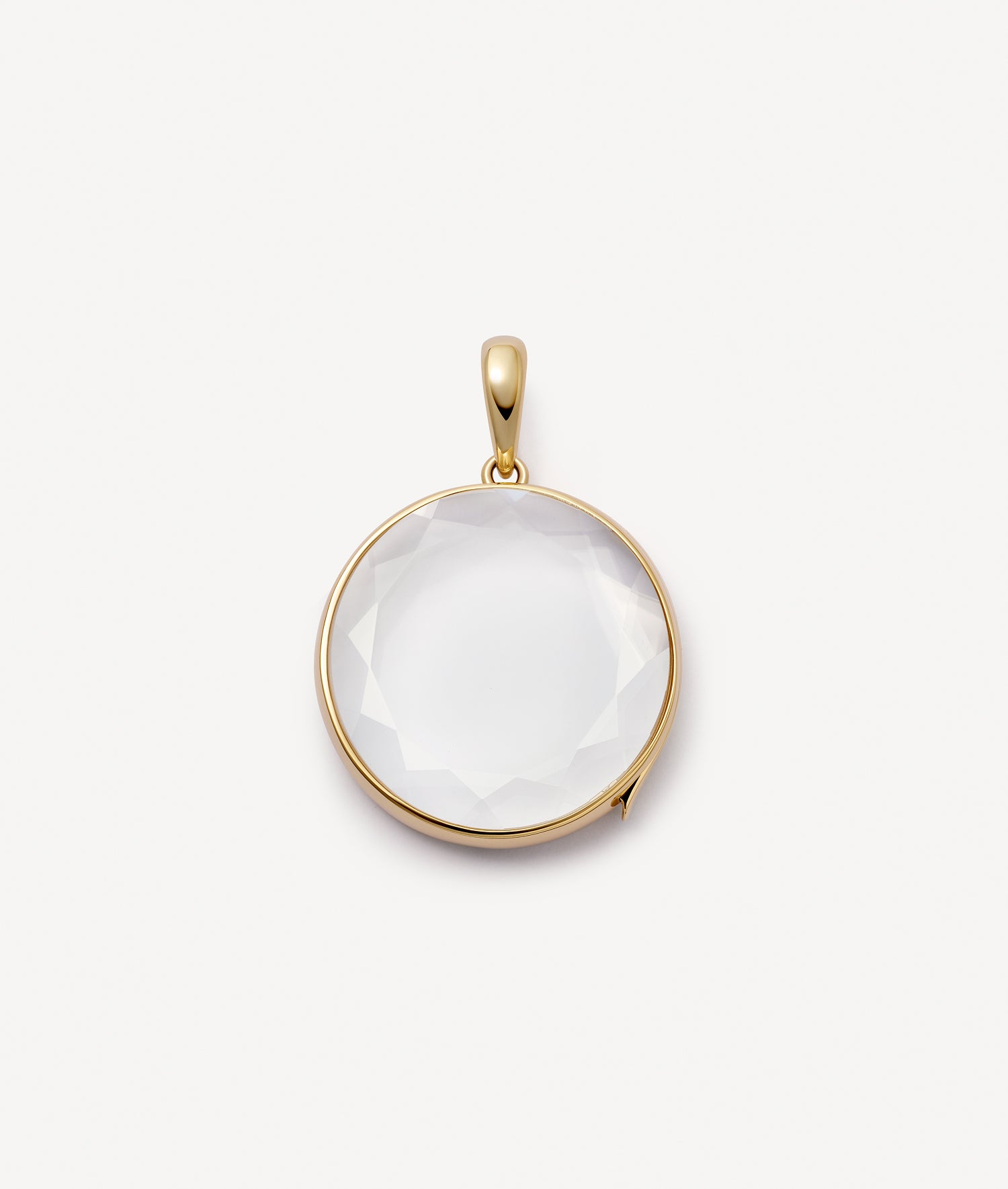 Yellow gold locket pendant with a faceted crystal facade