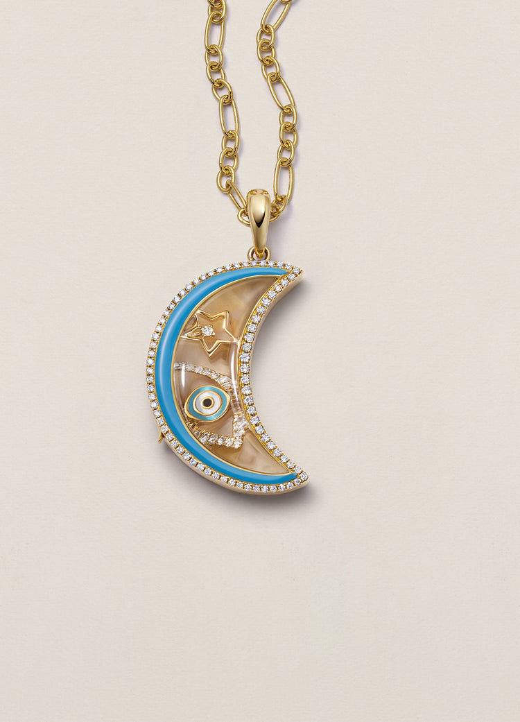 Lunar Crescent Moon Diamond Locket 18k