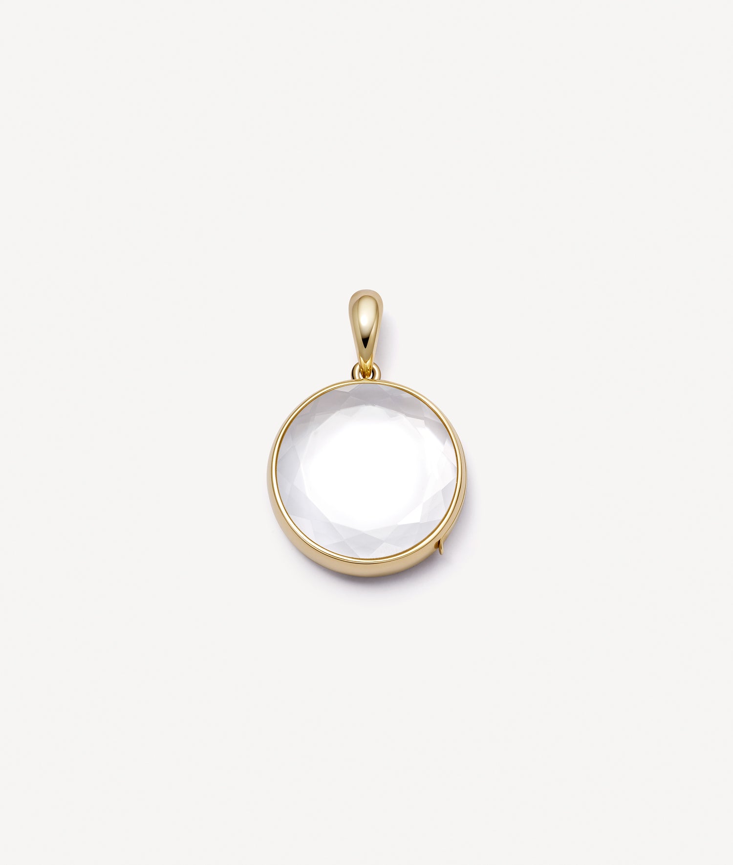 Medium round locket pendant with faceted crystal facade
