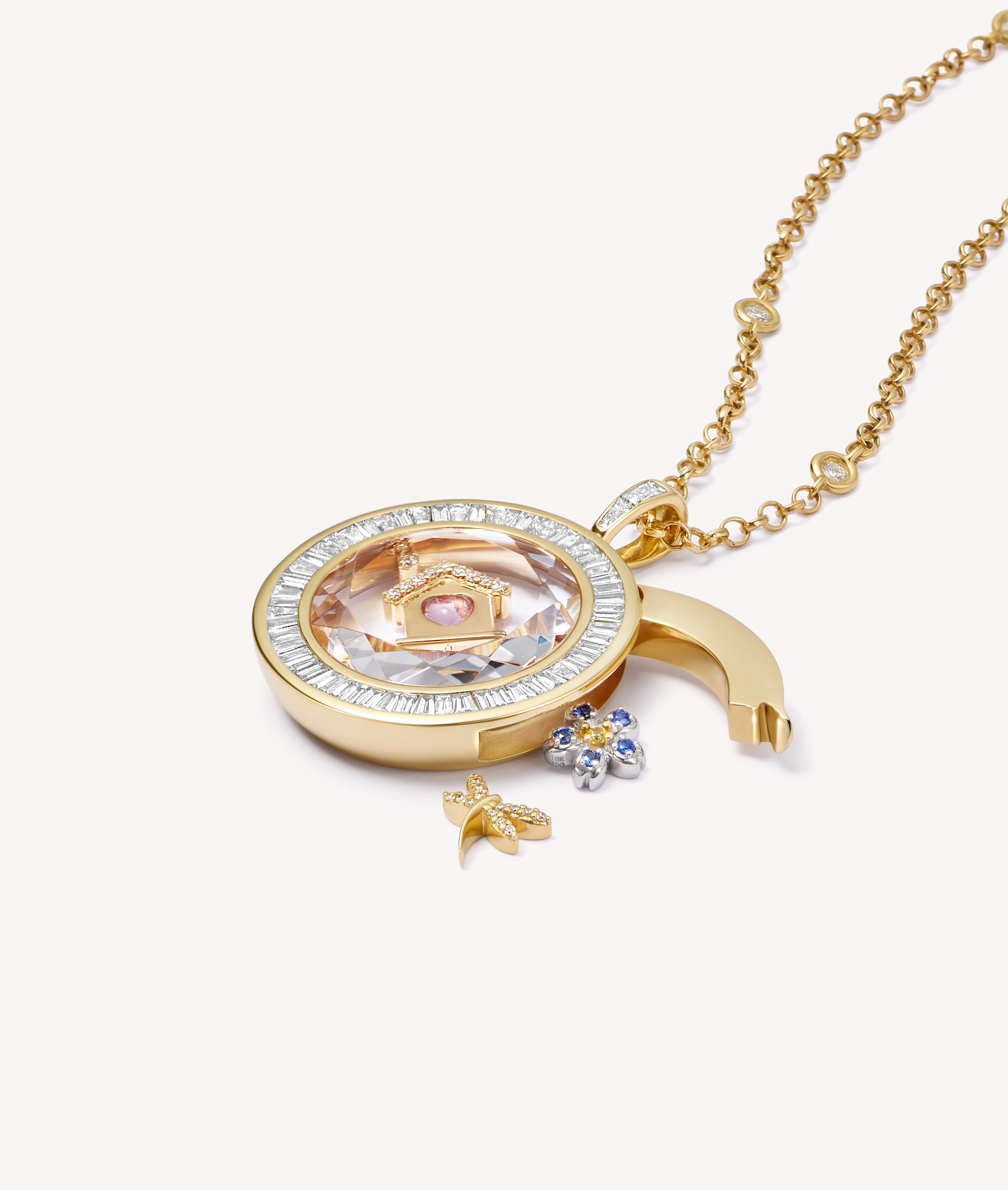 Orb Diamond Baguette Locket 18k