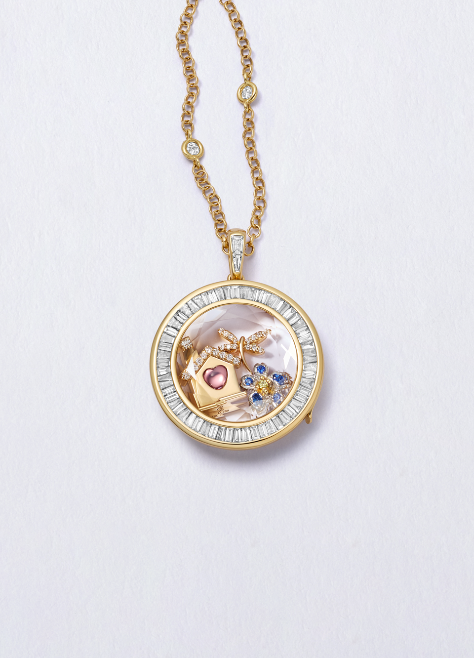 Orb Diamond Baguette Locket 18k