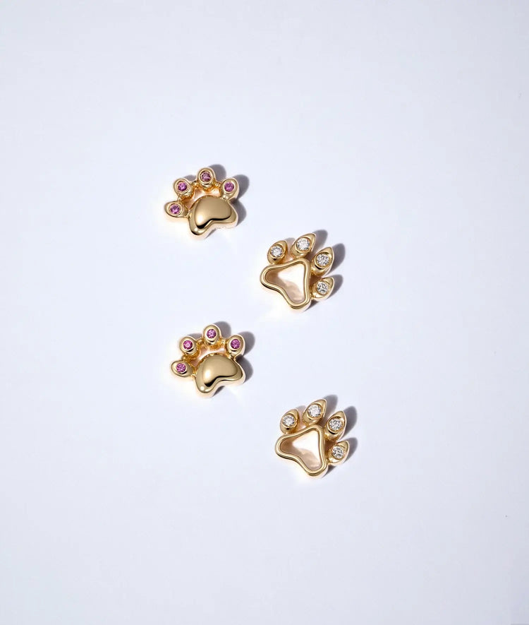 Four gold dog paw charms with Top Wesselton G VVS diamonds and handmade design.