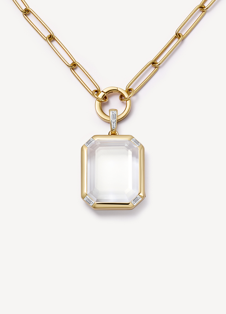 Quattro Baguette Locket 18K with Paperclip 22 Inch Gold Necklace 18K