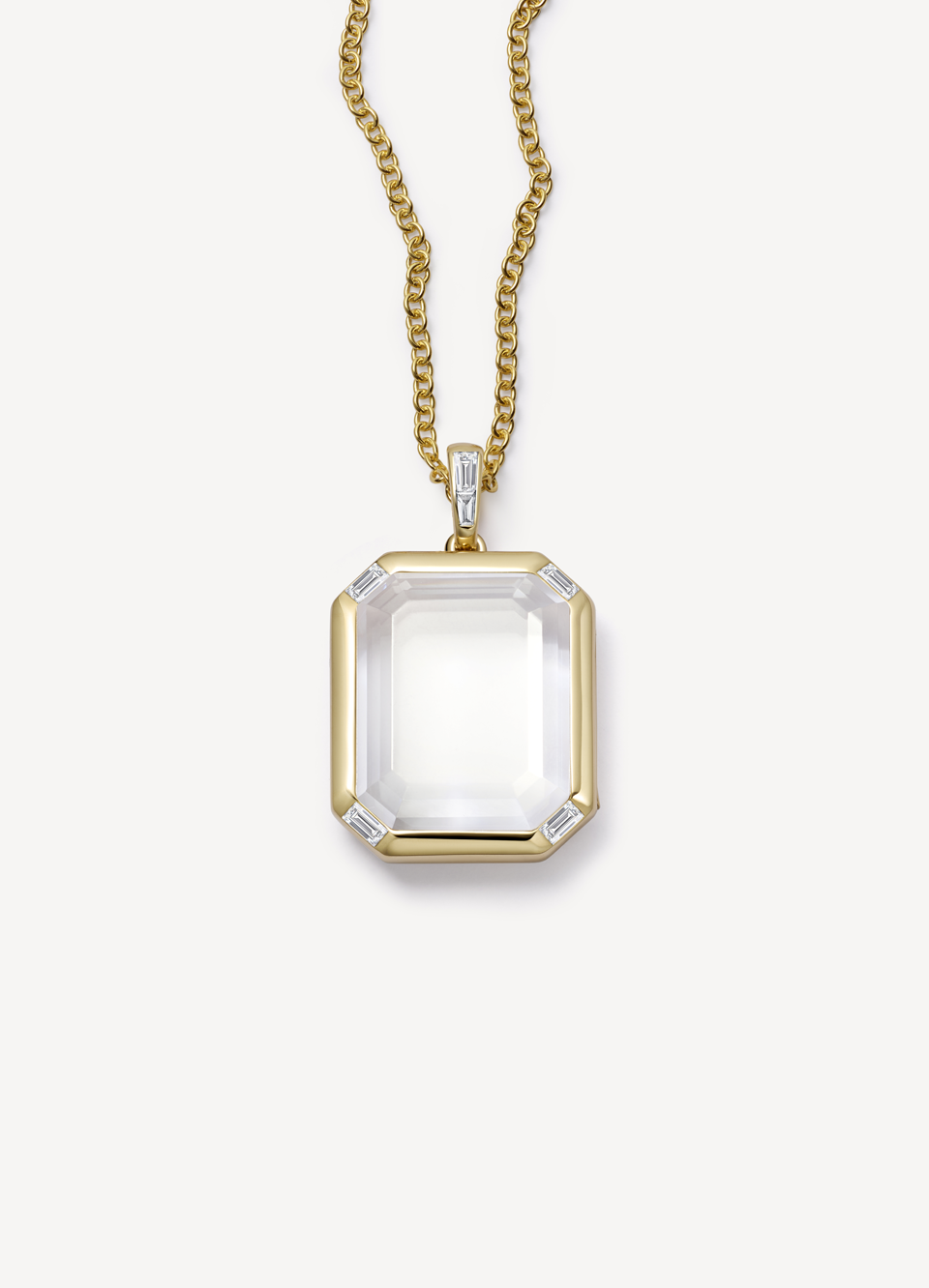 Quattro Baguette Locket 18K with Rolo Chain 16-18 Inch 18K
