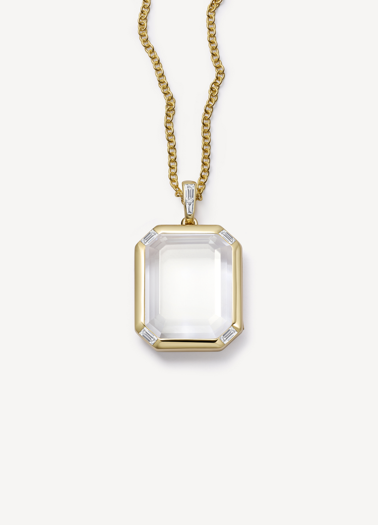 Quattro Baguette Locket 18K with Rolo Chain 16-18 Inch 18K