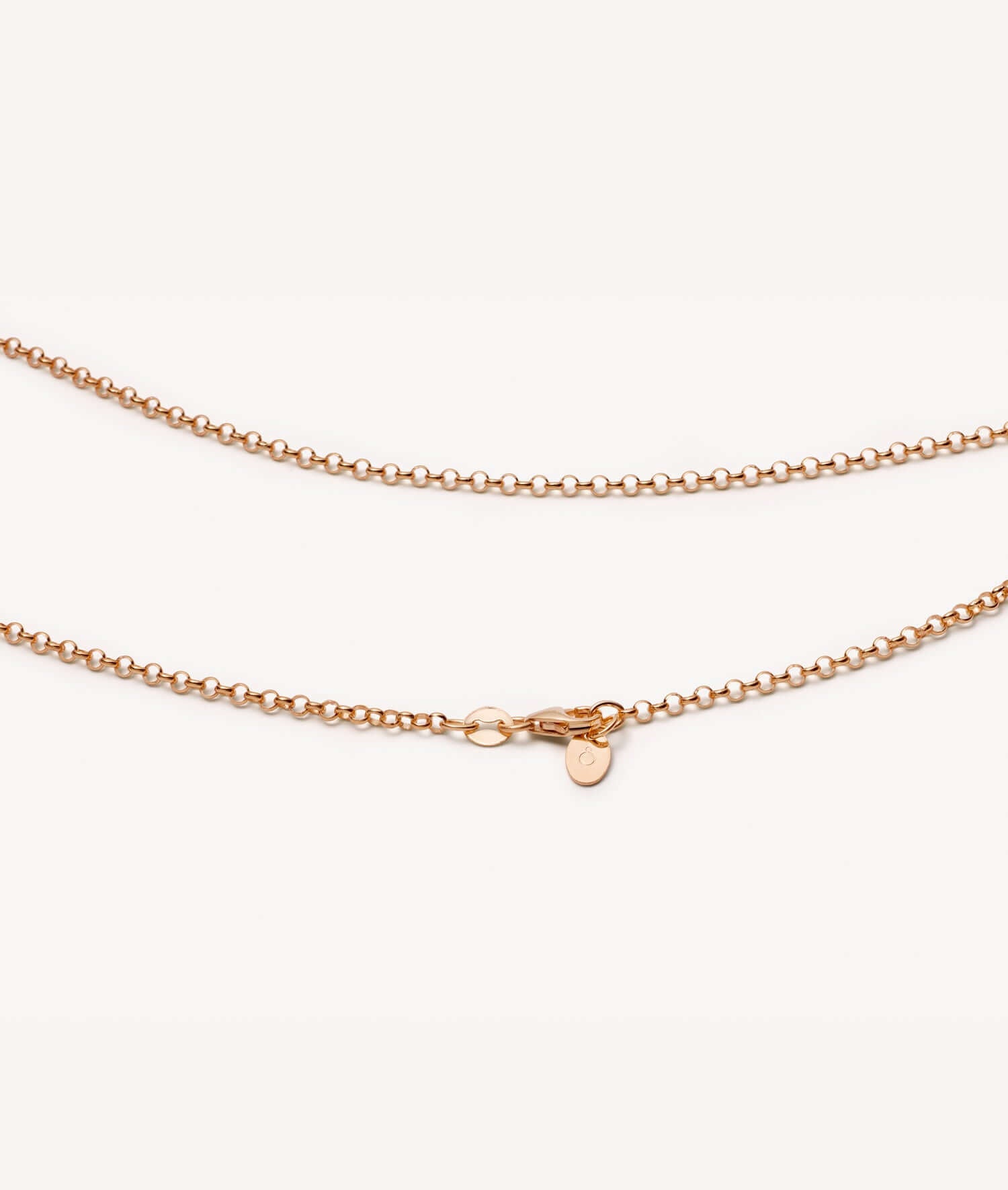 Rolo rose gold necklace 16-18 inch, close up of clasp.