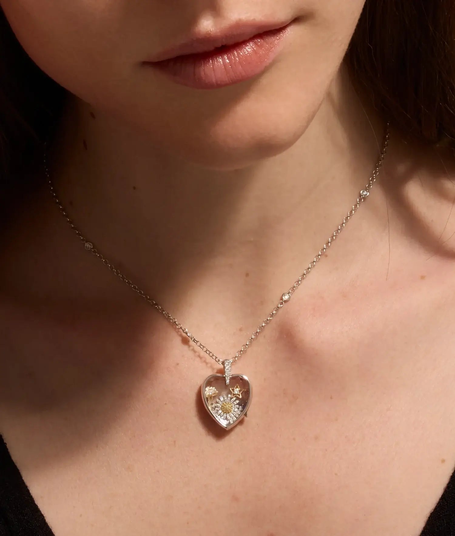 Amate Diamond Heart White Gold Locket 18K