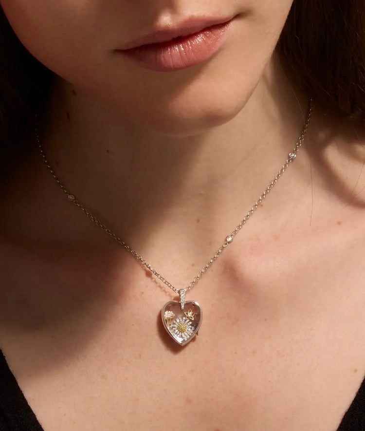 Amate Diamond Heart White Gold Locket 18K
