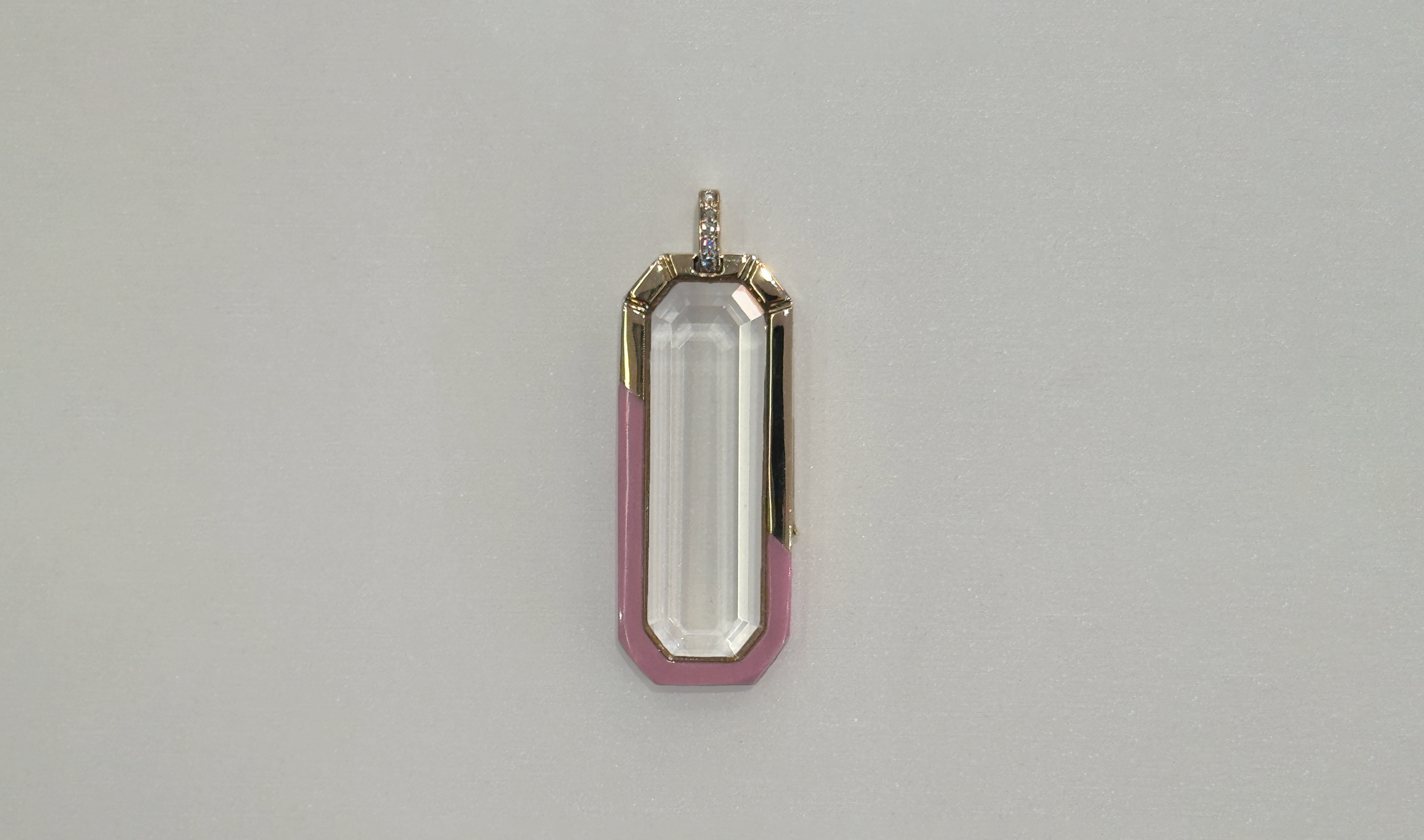 Pink Enamel Tag Locket with Diamond Bale 14k