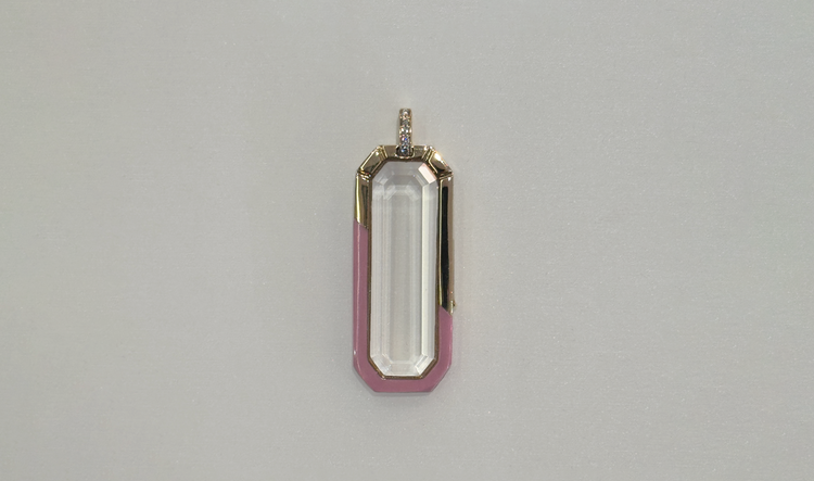 Pink Enamel Tag Locket with Diamond Bale 14k